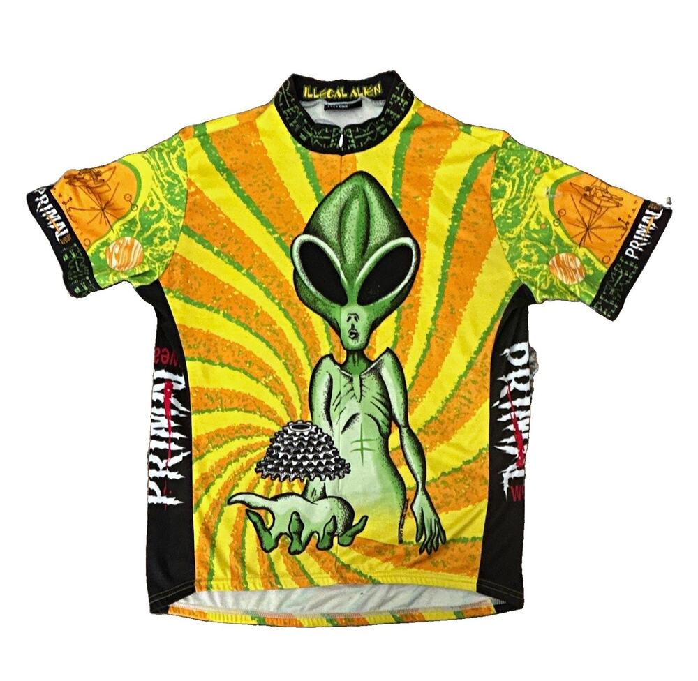 Primal Illegal Alien Cycling jersey XL Yellow Green * has small Tear on sleeve